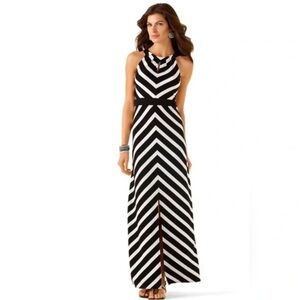 WHBM Black and White Chevron Striped Maxi Dress Size XXS